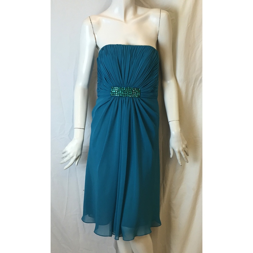 Basic II Turquoise Rushe Beaded Cocktail Dress